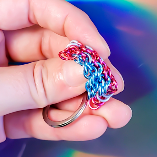 Trans Pride Flag Chainmail Worry Sheet Pocket Fidget Keychain - Image 2