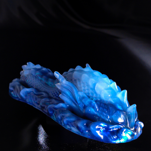 In Stock Signature Collection - 8" Adira the Dragon Silicone Grinder - Medium Firm Labradorite Gemstone Swirl - Image 3