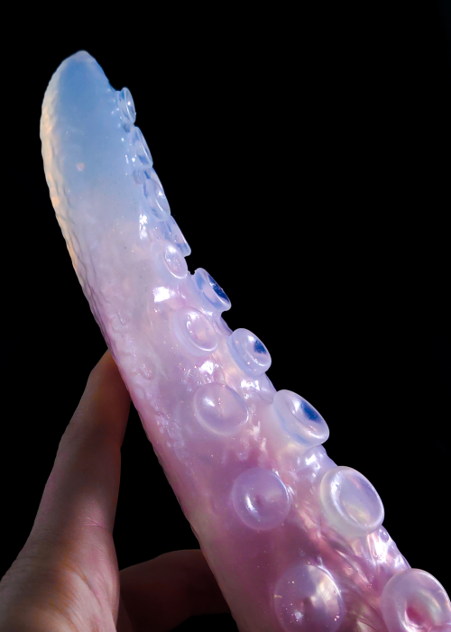 In Stock Signature Collection - 10" Thalia Tentacle Versatile Fantasy Silicone Toy - Rose Quartz Gemstone Swirl W/ Suction Cup Base - Image 4