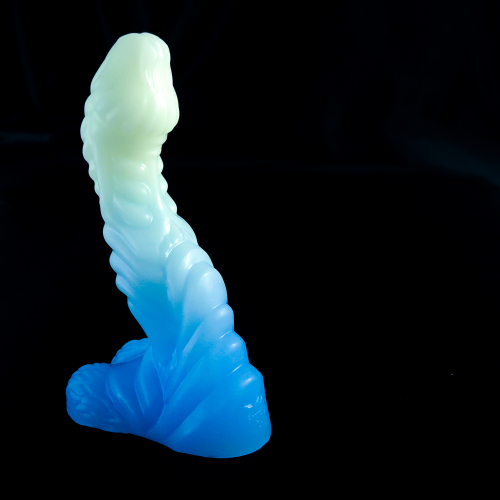In Stock Signature Collection - 6" Mothman Fantasy Silicone Toy - Medium Firm in Glow in the Dark White to Blue Fade - Image 3