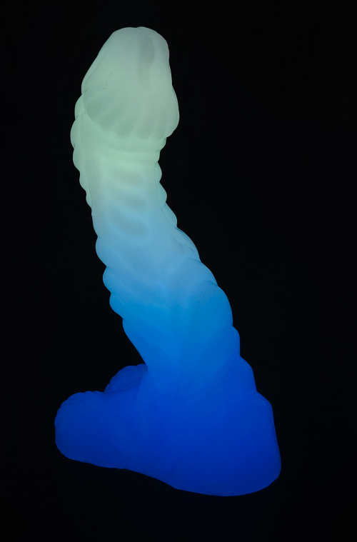 In Stock Signature Collection - 6" Mothman Fantasy Silicone Toy - Medium Firm in Glow in the Dark White to Blue Fade - Image 4