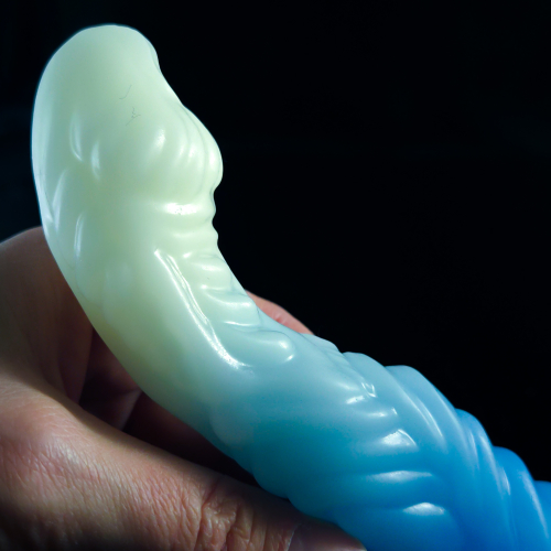 In Stock Signature Collection - 6" Mothman Fantasy Silicone Toy - Medium Firm in Glow in the Dark White to Blue Fade - Image 5